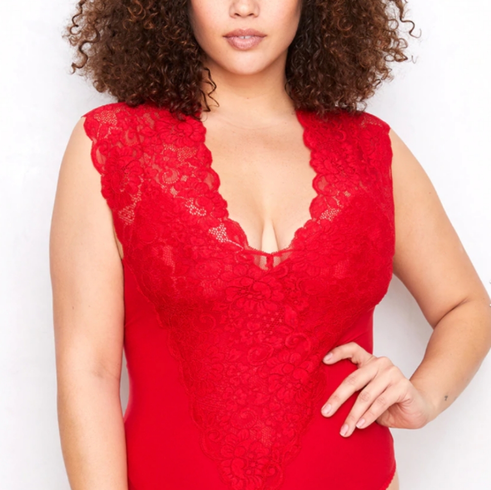We are HAH L red Lady Like Bodysuit